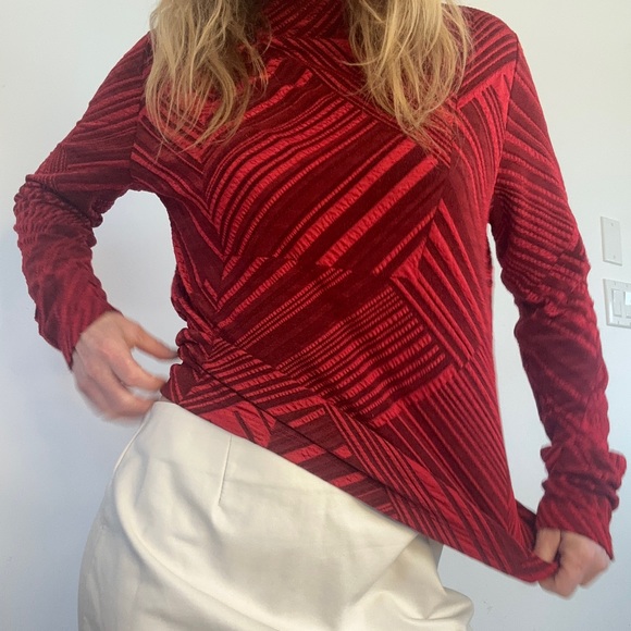 Vintage 1970s red Donna mockneck long-sleeve top size XL - Picture 4 of 8